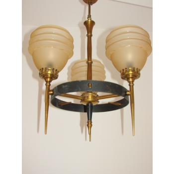 Lampa vintage z żebrowanymi szklanymi kloszami